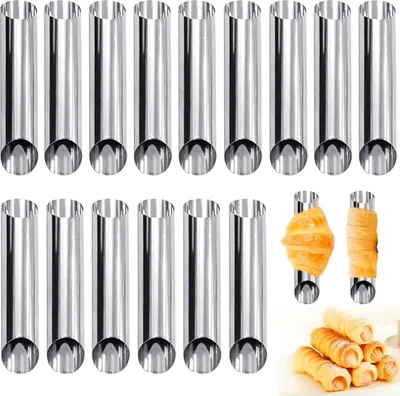 Produktbild von Cannoli-Röhrchen, antihaftbeschichtete Sahnehorn-Formen, Cannoli-Formen aus Edelstahl für Croissantschalen, Sahnerollen, Gebäck (5 Zoll), 15 Stück