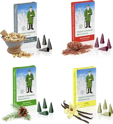 Produktbild von Crottendorfer - 4er Set Räucherkerzen Tanne / Sandel / Drei-Königs-Duft / Vanille - Inhalt jeweils 24 Stück, Größe M (Standard)