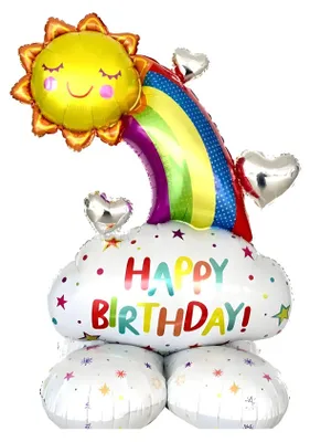 Produktbild von Folienballon stehend, Sonne mit Regenbogen Happy Birthday , 83 x 122 cm