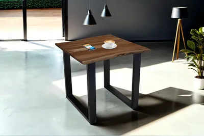 Produktbild von Esstisch Baumkante massiv Akazie nussbaum 90 x 90 schwarz MUNDRA