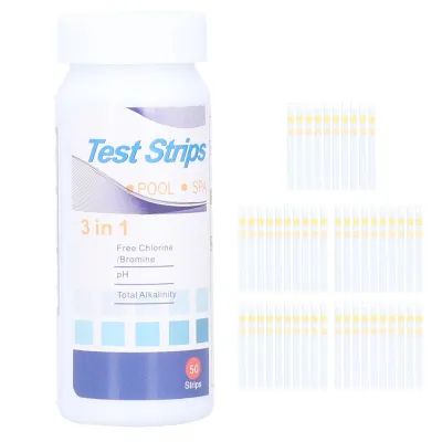 Obrázok produktu pre 50 počtov 3 v 1 testovacích prúžkoch na testovanie vody v bazéne bez chlóru / brómu PH alkalita