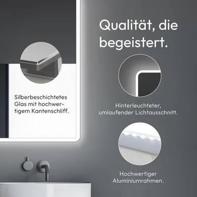 Produktbild von LED Badspiegel 180×70 cm, Aluminiumrahmen, Lichtfarbe neutralweiß, IP24