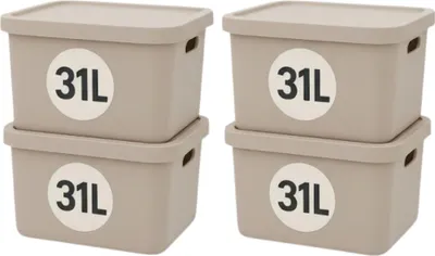 Produktbild von Plastard Aufbewahrungsbox 4er-Set, 31L, Lagerbox, Regalbox stapelbar, Beige