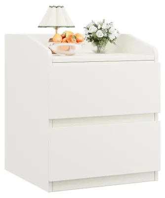 Zdjęcie produktu dla Drewniana szafka nocna – szafka nocna z 2 szufladami – bez uchwytów – podwyższona półka – 60 x 40 x 58 cm – biała