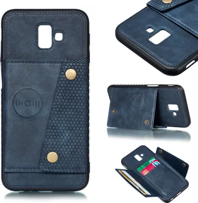Produktbild von Für Samsung J6 PLUS Doppelte Schnalle rutschfest Handyhülle mit Karte Slot Bracket blau