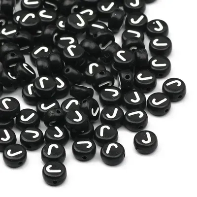 Obrázok produktu pre Akrylové písmenkové koráliky – koráliky s písmenami na výrobu šperkov – okrúhle – písmeno J – 500 kusov – 7 mm – pre vlastnú výrobu (DIY)