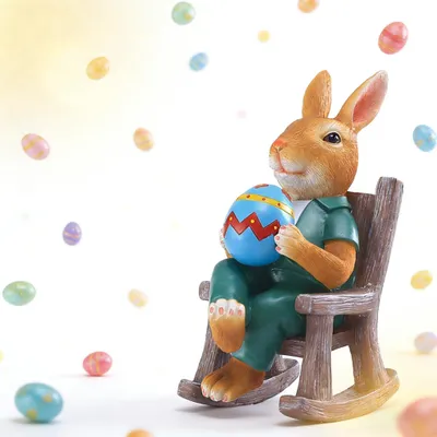 Produktbild von Handbemalte Osterhase Skulptur – Resin, wetterfest, Osterfest Geschenk