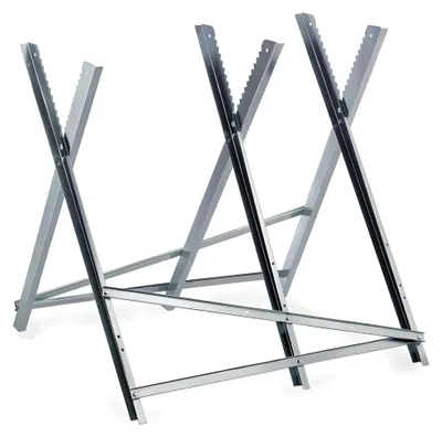 Produktbild von Sägebock mit Halterung für Kettensägen, Kettenschutz und Messstab, bis 150 kg, 80 x 81 x 80 cm, klappbarer Sägeständer für Werkstätten
