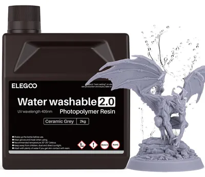 Produktbild von ELEGOO Upgraded 405nm Wasser Waschbares Resin 2.0, Grau 2000g – Grau 2.0