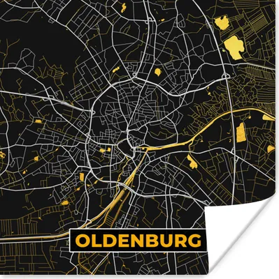 Produktbild von MuchoWow® Poster Deutschland - Gold - Stadtplan - Karte - Oldenburg 75x75 cm - Wand Dekoration