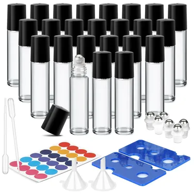 Productafbeelding van Glazen flesjes voor etherische oliën, UV-bestendig, transparant, 10 ml, verpakking van 24 stuks