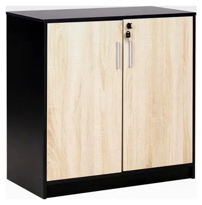 Produktbild von Büroschrank in hellem Holzfarbton und Schwarz, 80 x 80 x 40 cm, abschließbar