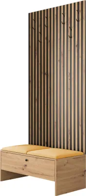 Produktbild von MIRJAN24 Garderoben-Set Balma IV, Unterschrank mit Lamellen, 2x Gepolstertes Paneel 42x42 (Farbe: Artisan Eiche / Artisan eiche + Schwarz, Manila 32)