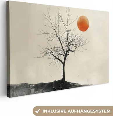 Produktbild von MuchoWow® - Leinwandbilder - Baum - Sonne - Modern - Landschaft, Wandbild, Wanddeko Bilder Wohnzimmer, 90x60 cm