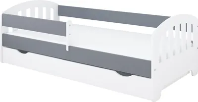 Produktbild von Kinderbett 80x160 | 80x180 | 90x200 cm mit Schublade, Rausfallschutz & Lattenrost in grau 180 x 80 Mädchen Jungen Bett