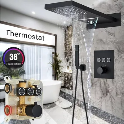 Produktbild von Thermostat Unterputz Brausebatterie Set Schwarz Brausesystem
