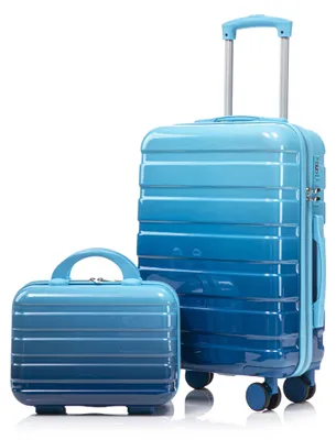 Produktbild von Zimilo Kofferset 2-teilig Blau: 20" Handgepäck Trolley & 14" Kosmetikkoffer, PC Hartschale, 360° Doppelrollen, Zahlenschloss für Urlaubsreisen