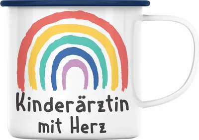 Produktbild von Trendation - Kinderärztin mit Herz Emaille Tasse Geschenk Geschenke mit Spruch Emaille Emaille Tasse Kinderärztin Dankeschön (Blau)