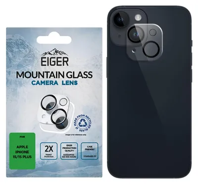 Produktbild von Eiger Kameraschutz Glas 3D transparent Apple iPhone 15 und 15 Plus
