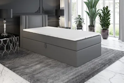 Produktbild von Boxspringbett, Jugendbett GAMAL 100x200 (Links) mit Bettkästen, Bonell-Matratze und Topper. Farbe: Grau.