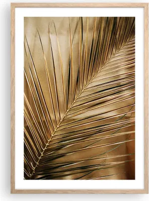 Produktbild von Gerahmtes Poster - Rahmen in heller Eiche - Blatt Gold Pflanze - 50x70 cm - Wand Bild - Wanddeko - Wandbilder - Kunstposter - Wandposter - Bilderrahmen - Bilder - Kunstdruck - P2NPA50x70-5041