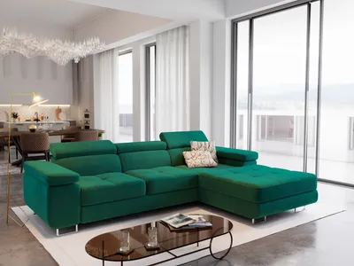 Produktbild von Masseno Ecksofa ELMA R-S mit Schlaffunktion L-Form, Sofa mit Bettkasten, Wohnzimmersofa, Couch, Soffa, Bettsofa, Couchgarnitur- Grün, MONOLITH 37