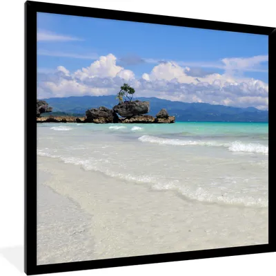 Produktbild von MuchoWow® MuchoWow® Gerahmtes Poster Tropischer Strand auf der Insel Boracay 40x40 cm - Poster mit zchwarzem Bilderrahmen - Mit Rahmen - Wanddekoration Schlafzimmer
