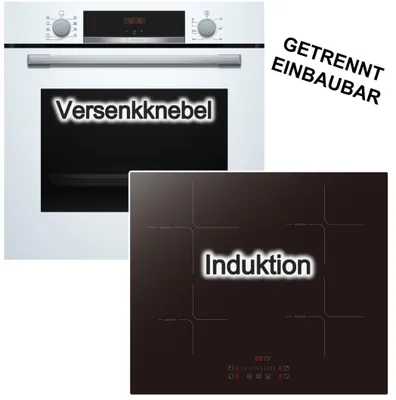 Produktbild von Herdset BOSCH Backofen 3D Heißluft Pizzafunktion Hydrolyse + PKM Induktionsfeld Booster Touch Slider