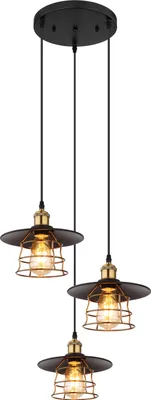 Obrázok produktu pre Globo Lighting závesné svietidlo kov čierny matný, kov starožitná mosadz, kov čierny matný, kábel PVC čierny, výškovo nastaviteľný, možno skrátiť, ø: 330mm, V: 1550mm, bez 3x E27 60W 230V
