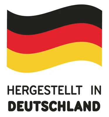 The German flag is shown above text that says "HERGESTELLT IN DEUTSCHLAND".
