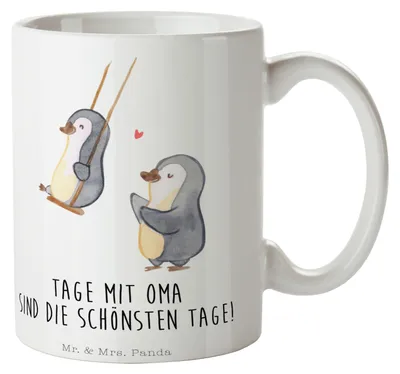 Produktbild von Mr. & Mrs. Panda Teepott Pinguin Oma schaukeln - Weiß - Geschenk, Teetasse, schöne tasse, für, Enkelkind, Keramiktasse, Großmutter, mit Spruch, Becher, Vatertag