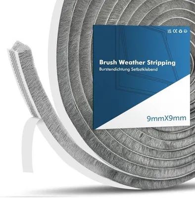 Produktbild von Famanu Borstenabdichtung 9 mm x 9 mm x 5 m - Selbstklebend - Insektenschutz - Dichtungsbürste für Türen und Fenster - Grau