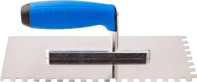 Produktbild von Mivos Zahnglättekelle 8x8 mm - Edelstahl Gezahnt Glättekelle 270 x 130 mm - Zahnkelle mit Softgriff - Rostfreie Glättekelle mit Zahnung 8mm