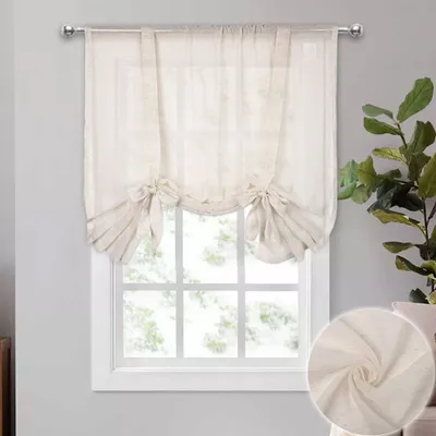 Produktbild von 1 Stück Raffrollo Vorhang Durchsichtige Vorhänge Tüll Panels Fenster Abdeckung verstellbare Ballonstangen Raffgardinen Schlaufenrollo Bindegardine für Küche 117x160cm