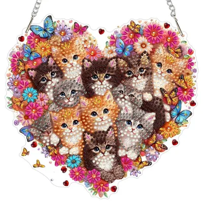 Produktbild von Diamond Painting Anhänger Katzen für Erwachsene, Fensterbild Bastelset Hängend Ornament Tür Wand Deko