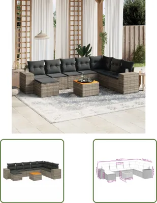 Produktbild von The Living Store 9-tlg. Garten-Sofagarnitur mit Kissen Grau Poly Rattan