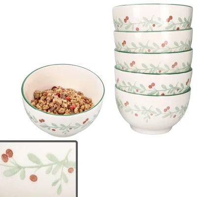 Produktbild von 6x Holly Müsli-Schale Ø14,3cm 550ml Steingut 6 Personen Dessert-Bowl Weihnachten