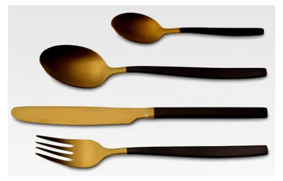 Produktbild von Tafelbesteck Positano Due - Gold/Schwarz Edition, 24-teilig, für 6 Personen, 18/10 mattiert, Edelstahl, Besteckset für Esstisch und festliche Anlässe