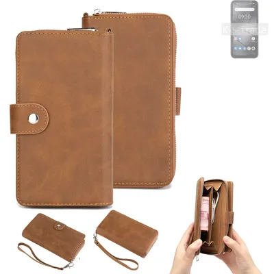 Produktbild von K-S-Trade Handyhülle Schutzhülle kompatibel mit Gigaset GX6 & Portemonnee Tasche Handytasche Case Etui Geldbörse Wallet braun (1x)