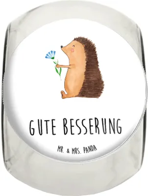 Produktbild von Mr. & Mrs. Panda Bonboniere Igel Blumen L 870ml - Weiß - Geschenk, Teedose, Vorratsdose Glas, Lebensmittelbehälter, Krankenhaus, Gute Besserung, Besuch, Genesungswünsche