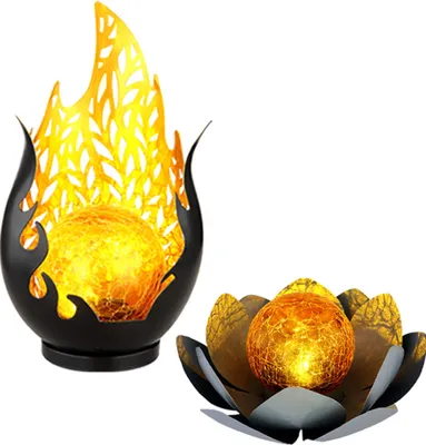 Produktbild von 2er Set LED Solarleuchte, Lotusblume, Flammen Design