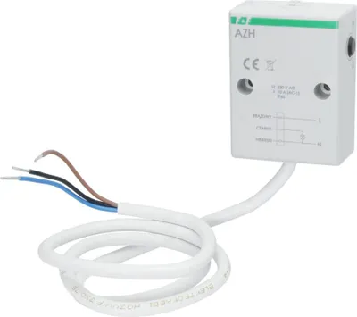 A white electrical device with wires attached, isolated on a white background.
