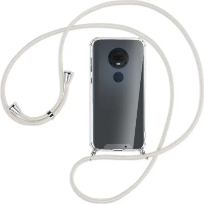 Produktbild von Handykette Backcover-Schutzhülle mit Band (Metall silberfarben) für Motorola Moto G7 / G7 Plus - broken white