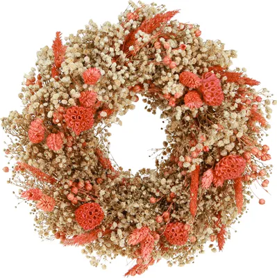 Produktbild von Deko Kranz Trockenblumen Orange Creme Ø25cm - Herbstlicher Türkranz Wanddeko
