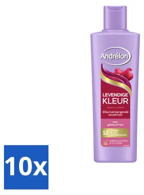 Imagen del producto de 10 champús Andrélon Levendige Kleur para cabello teñido, 250 ml cada uno, pack de 10 unidades