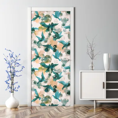 Produktbild von Dekorative Türposter selbstklebend Wandaufkleber Türaufkleber Abstrakte Vögel blau 77 x 200 cm