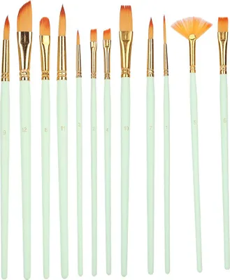 Productafbeelding van Set van 12 nylon penselen, geschikt voor aquarelverf, kunstbenodigdheden voor knutselprojecten, 12 penselen in een matgroene kleur