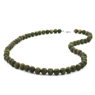 Produktbild von Kette 10mm Kunststoffperlen Barockperlen olivgrün-schwarz-marmoriert 60cm oliv - grün 10mm