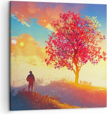 Produktbild von Bild auf Leinwand - Leinwandbild - Baum Wiese Feld - 50x50cm - Wand Bild - Wanddeko - Wandbilder - Leinwanddruck - Bilder - Kunstdruck - Wanddekoration - Leinwand bilder - Wandkunst - AC50x50-3715