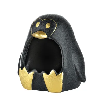 Produktbild von AKRA Aschenbecher im Pinguin Design, Schwarz / Gold aus Keramik